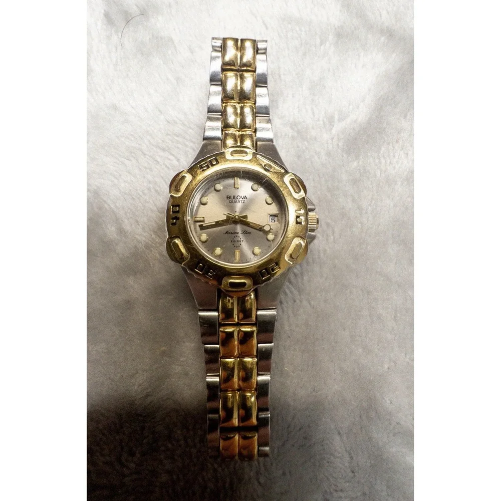 Bulova Marine Star Womens Two Toned Watch 26mm Gold Silver Date Indicator